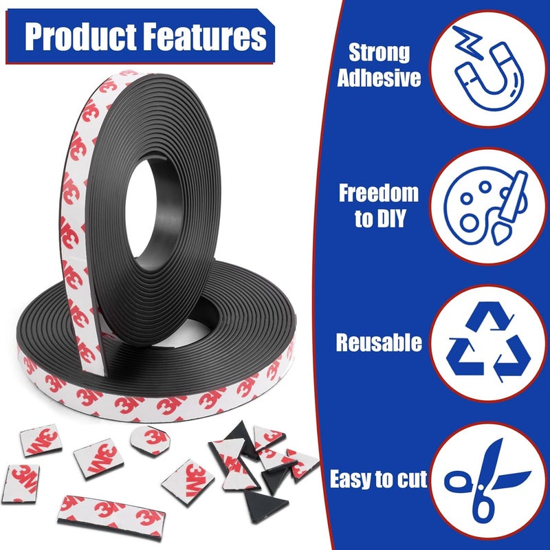 Junarter Magnetic Tape Roll, Magnet Strips, 1 Roll (10 Feet x1 in) Adhesive Magnetic Tape Strips with Adhesive Backing, Flexible Magnetic Strips, Sticky Magnet Tape for Fridge, DIY (0.08" Thick) - Image 2